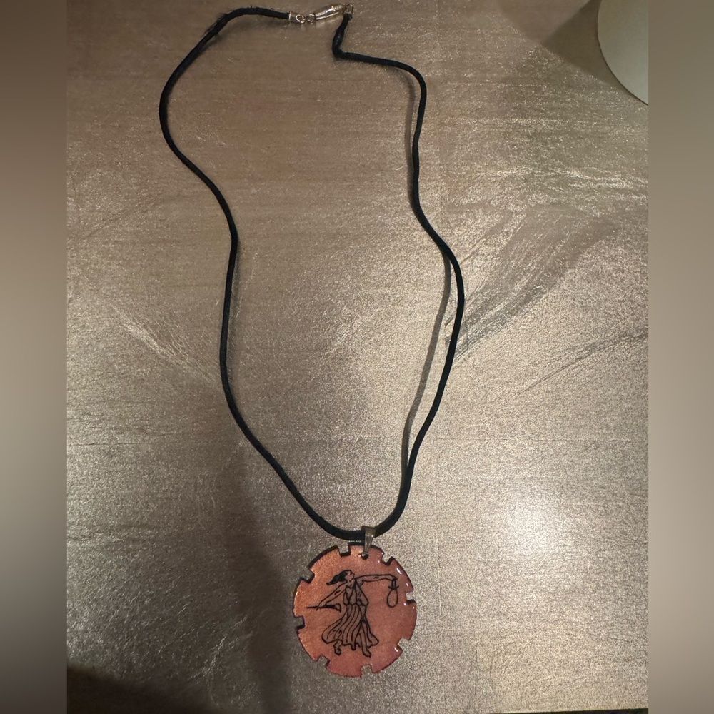 Wooden warrior Pendant Necklace with Black Cord